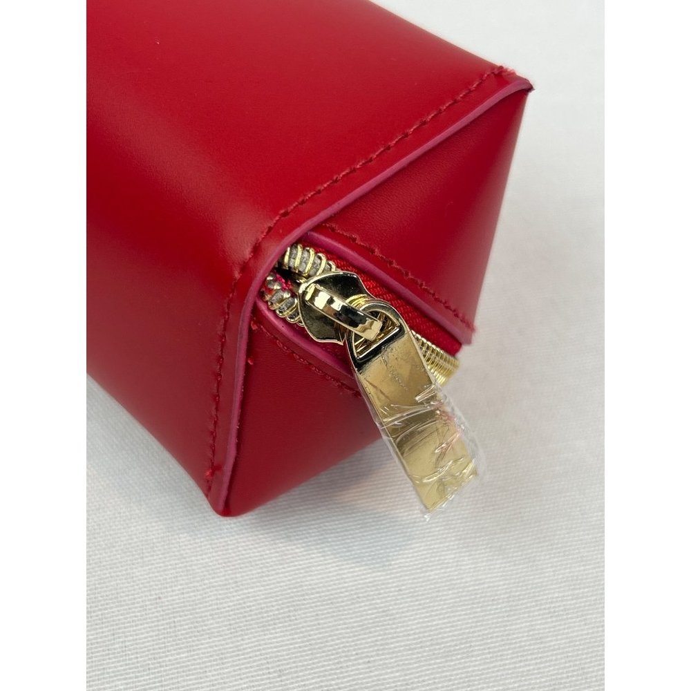 Elizabeth Arden Red Faux Leather Cosmetic Bag Gold Pink Zipper Closure - Picture 5 of 11